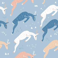 Seamless antelopes pattern in african style.  Pattern in pastel colors for textile, fabric, fashion clothes. African animal illustration isolated on background