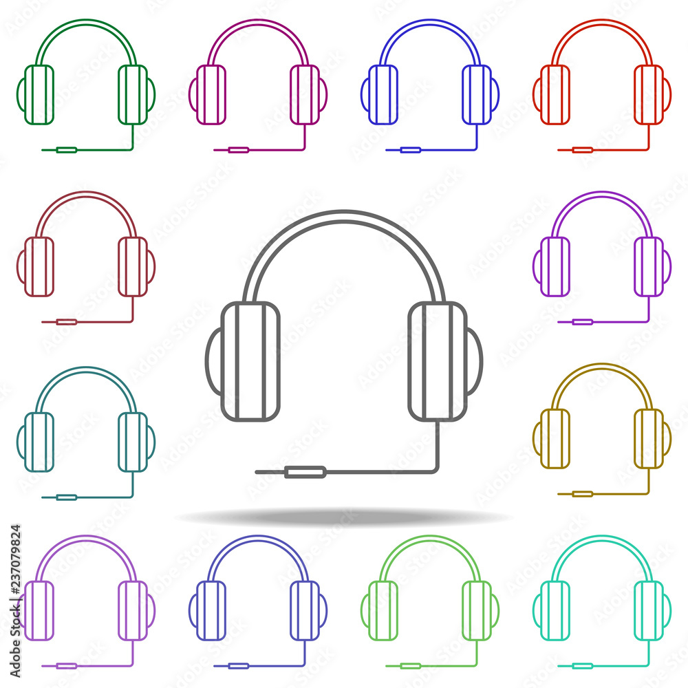 Poster gaming headphones line icon. elements of computer hardware in multi color style icons. simple icon f