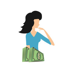 beautiful woman with bills dollars retro style