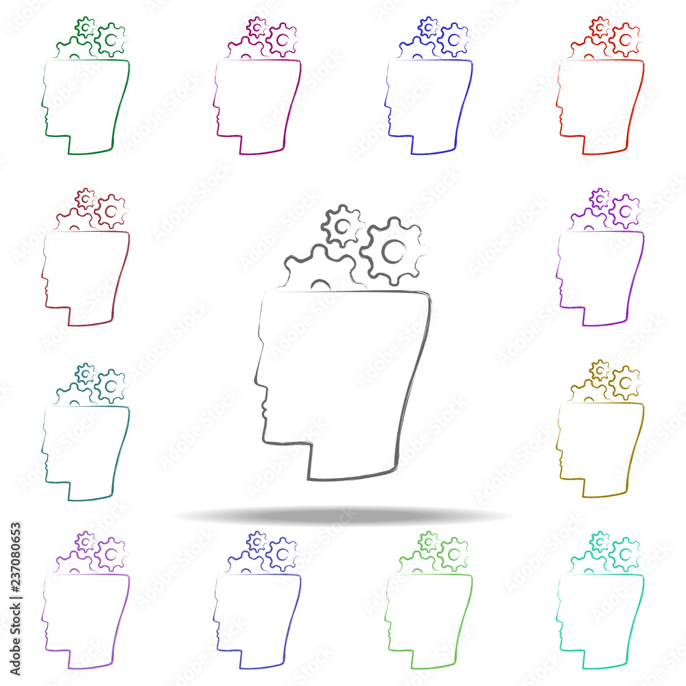 Poster gear head icon. elements of creative idea in multi color style icons. simple icon for websites, web 