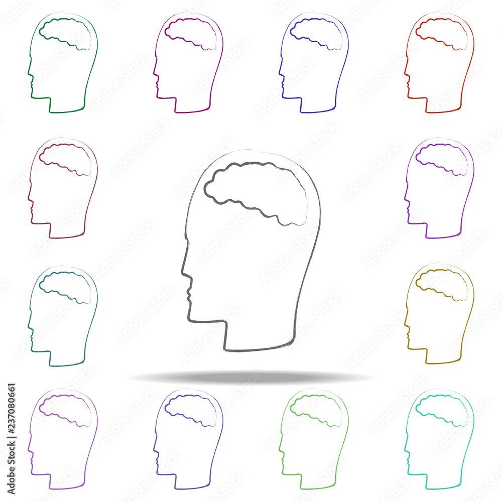 Poster a man with a brain icon. elements of creative idea in multi color style icons. simple icon for websi