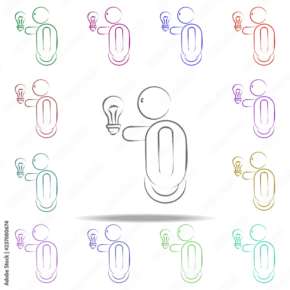 Poster hand holds light bulbs icon. elements of creative idea in multi color style icons. simple icon for w