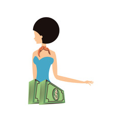 beautiful woman with bills dollars retro style