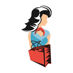 woman retro style with shopping bag