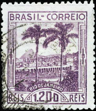 Brazilian vintage postage stamp with an image of Rio de Janeiro
