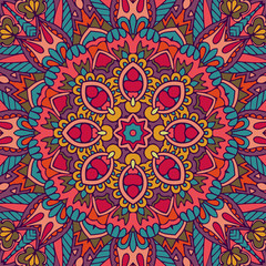Tribal indian ethnic seamless design. Festive colorful mandala pattern