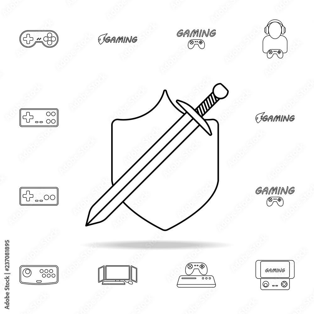Poster sword and shield icon. gaming icons universal set for web and mobile