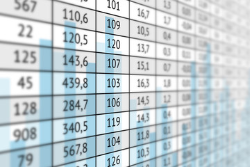 Table with numerical data and graph - obrazy, fototapety, plakaty