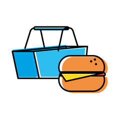 shopping basket with hamburger fast food