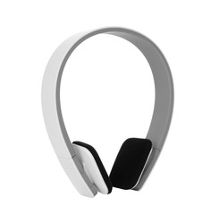 Stylish modern headphones with earmuffs on white background