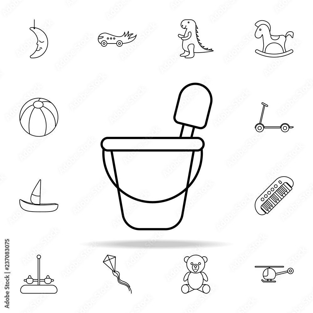 Poster bucket and spatula line icon. toys icons universal set for web and mobile