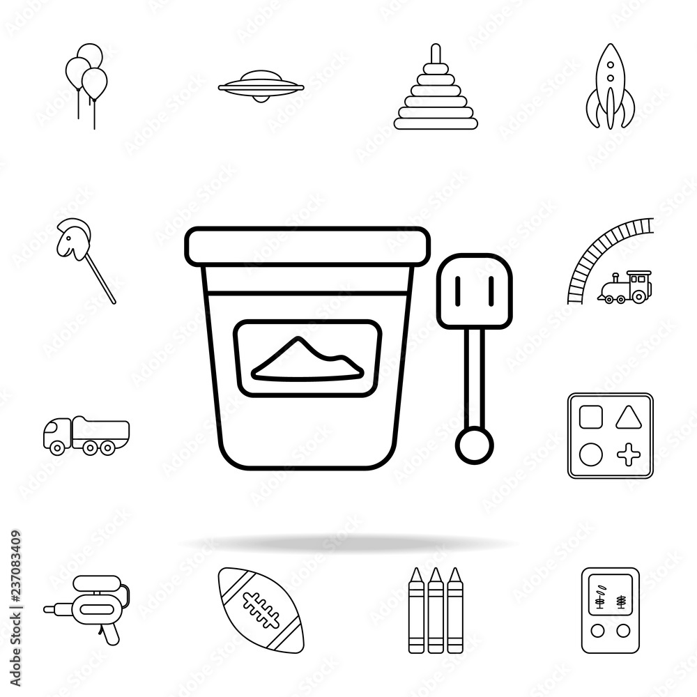 Poster bucket and spatula line icon. toys icons universal set for web and mobile