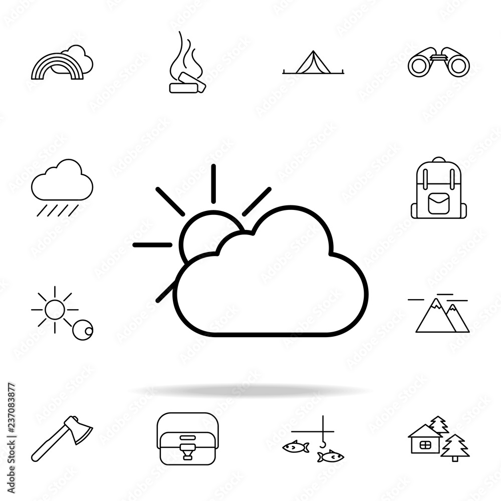 Poster the sun behind the clouds line icon. camping icons universal set for web and mobile