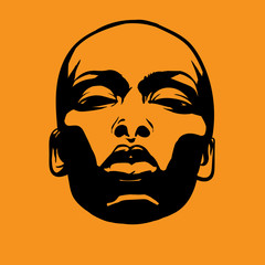 African Woman face in contrast light. Black and White style. Vector. Illustration.