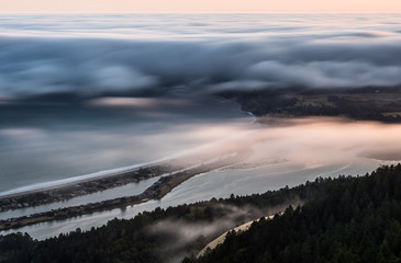 Fog hovering over Stinson beach from mt tam