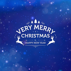 Holiday greeting card concept Merry Christmas and Happy New Year written in Polish. A stylish inscription with a Christmas motif on starry sky with falling snow background