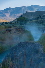Early morning landscape of Boiling River in Yellowstone National Park