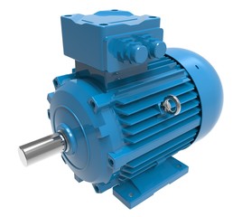 Industrial Blue Electric Motor Isolated on White 3D Illustration
