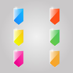 Colored shiny glass flags on a gray background. Vector illustration .
