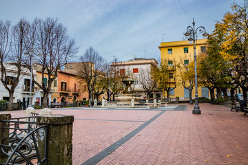 The main square of Grottaferrata, in the province of Rome, near Frascati, in an autumn, winter...