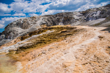 Dramatic travertine formations at Yellowstone National Park, Mammoth Hot Springs area