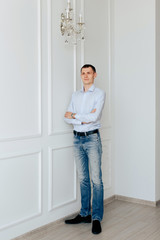 happy man in a room in the interior