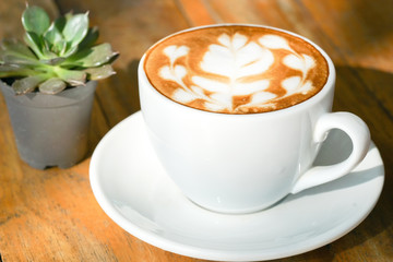 Coffee latte art in the coffee shop.