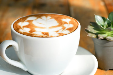 Coffee latte art in the coffee shop.