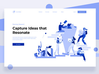 People work in a team and generate ideas while interacting with graphs and shapes. Data analysis and office situations. Flat vector illustration. Landing page template.
