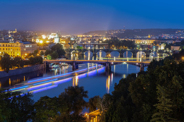 Fototapeta na wymiar Thr bridges of Prague during the blue hour