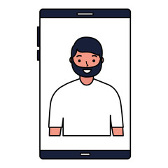 man on screen smartphone device