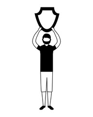 man with shield protection white background