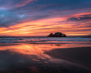 Ocean beach in San Francisco at Sunset