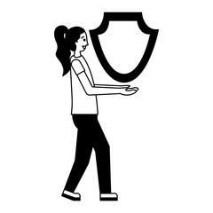 woman with shield protection secure