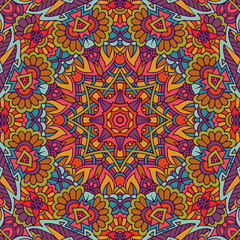 Tribal indian flower ethnic seamless design. Festive colorful mandala pattern ornament