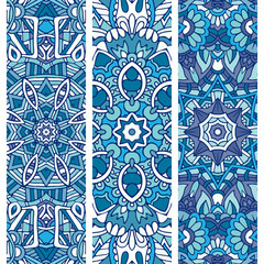 Festive blue ornamental tribal vector ethnic bohemia fantasy abstract banner set