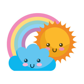 kawaii cloud sun and rainbow cartoon