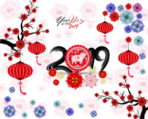 Happy  Chinese New Year  2019 year of the pig.  Lunar new year