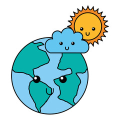 kawaii world cloud and sun cartoon