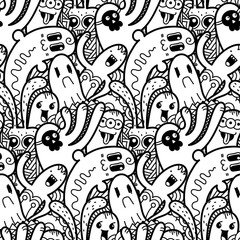 Obraz premium Funny doodle monsters seamless pattern for prints, designs and coloring books