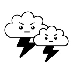 kawaii clouds angry cartoon and thunderbolt