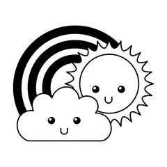 kawaii cloud sun and rainbow cartoon