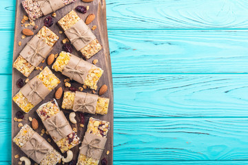 Healthy homemade snacks breakfast . Granola bars