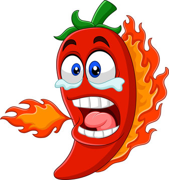 Cartoon chili pepper breathing fire
