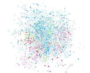 Confetti on isolated white. Geometric background with multicolored glitters. Pattern for design. Print for polygraphy, posters, banners and textiles. Greeting cards. Luxury texture