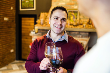 Men Friends Talking in Bar With Wine