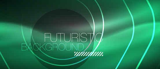 Black and glowing color lines neon design, magin techno template background