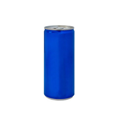 Aluminum blue color soft drink soda can isolated on white background with clipping path