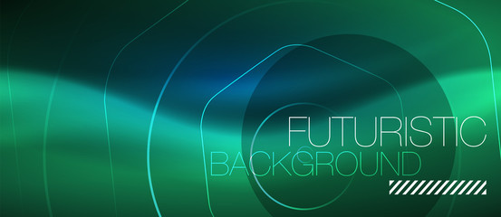 Neon glowing lines, magic energy space blue light concept, abstract background wallpaper design