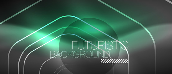 Black and glowing color lines neon design, magin techno template background
